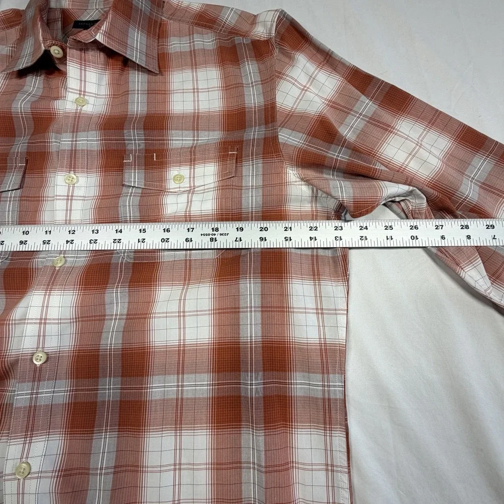 Banana Republic Burnt Orange/White Plaid Button Down Shirt L Slim Long Sleeve